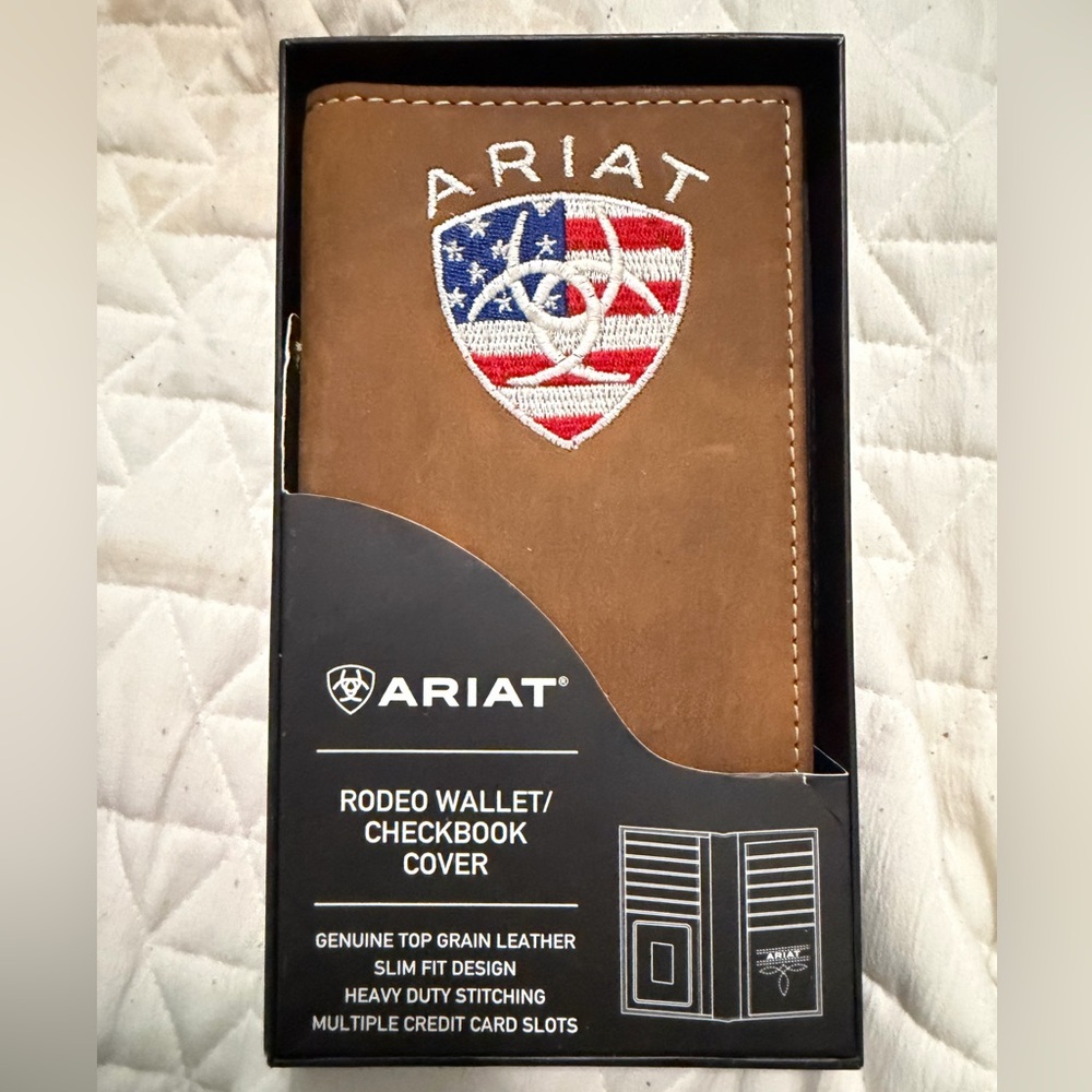 Ariat Tan Leather Rodeo Wallet with Flag Logo